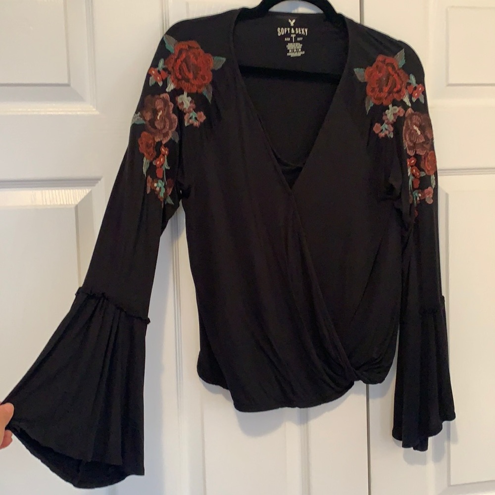 Black floral embroidered shirt